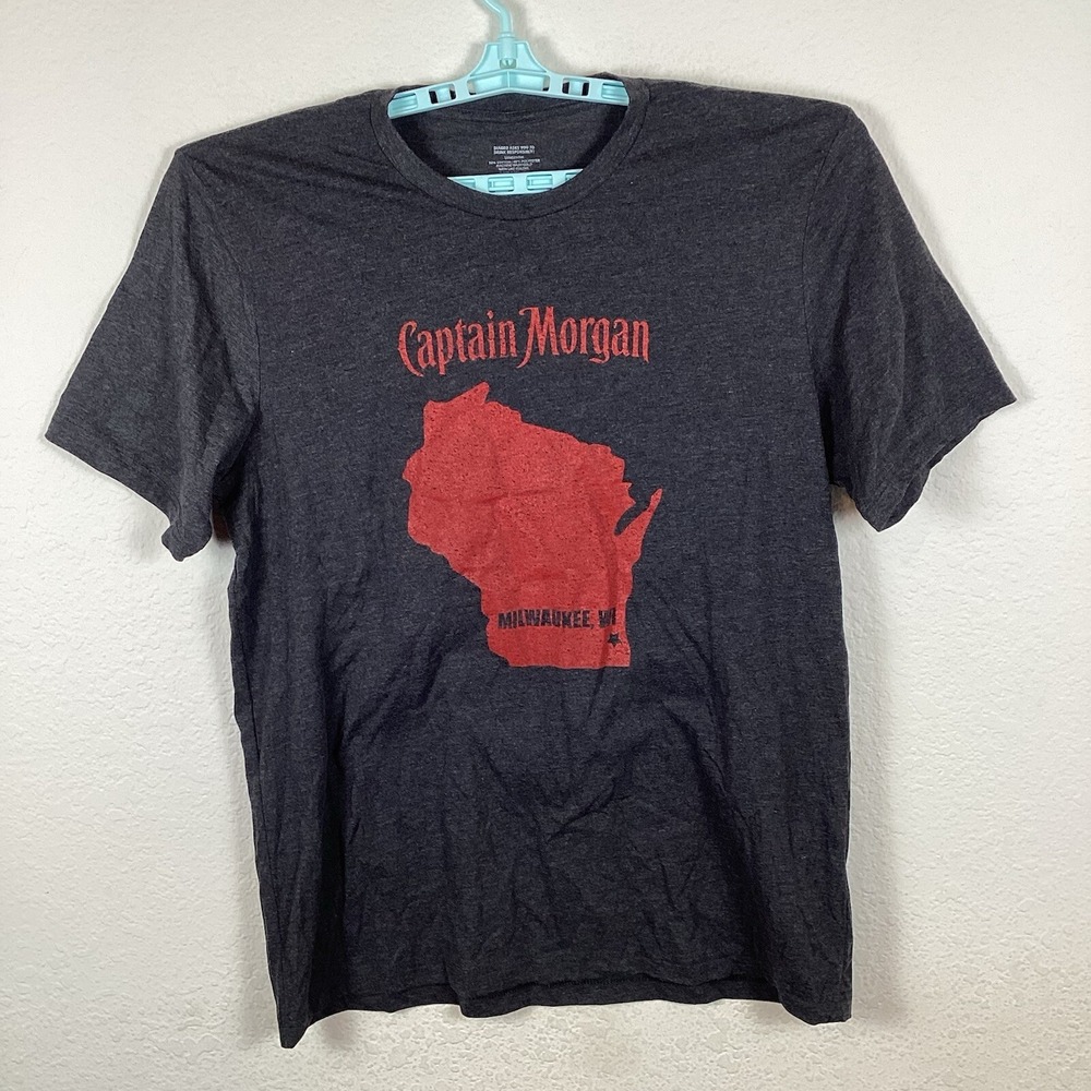Captain Morgan Mens T Shirt Sz XL Short Sleeve Graphic Print Crew Gray Excellent